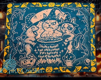 Halloween Cats, MacCats, digital crochet pattern with US terms in 3 languages