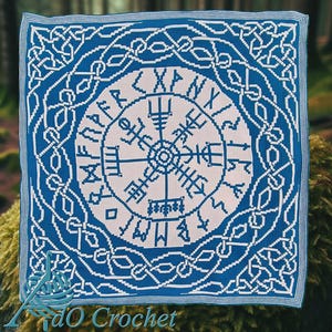 Northern Viking Compass, a digital crochet pattern for Overlay Mosaic and Interlocking Filet crochet