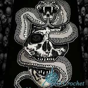 Snake and Skull, DIGITAL PATTERN for overlay mosaic and interlocking filet crochet