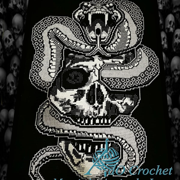 Snake and Skull, DIGITAL PATTERN for overlay mosaic and interlocking filet crochet