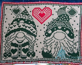 Christmas Gnomes, digital pattern overlay mosaic and interlocking filet crochet in English and Dutch Digital pattern only, US terms