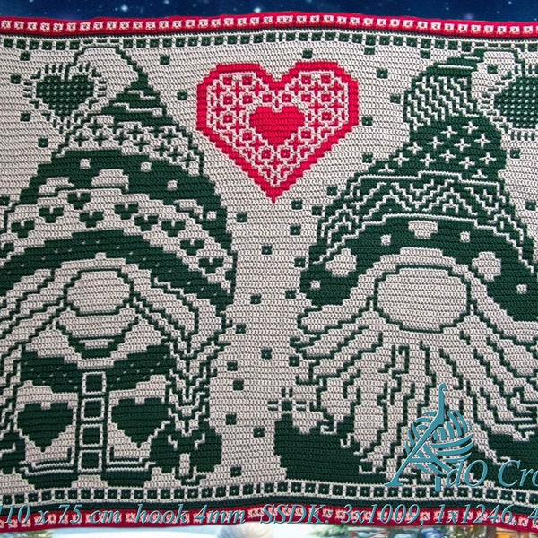 Christmas Gnomes, digital pattern overlay mosaic and interlocking filet crochet in English and Dutch Digital pattern only, US terms