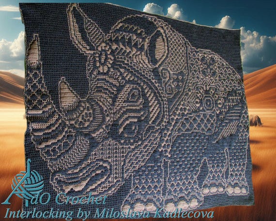 Zen Tangle Rhinoceros, a Digital Crochet Pattern in English, Dutch