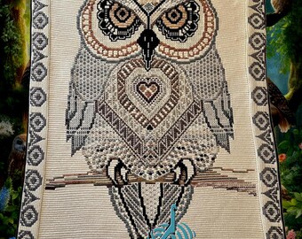 ☆OHGAクロシェ　CROCHET オーガ Ollie the Owl, Overlay Mosaic and Interlocking Filet Crochet