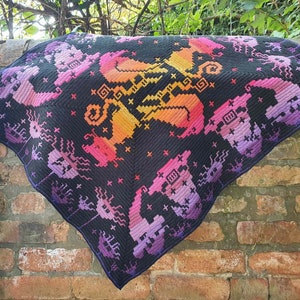 Halloweenies Throw, Interlocking Filet and Overlay Mosaic crochet Pattern. DIGITAL PATTERN ONLY!
