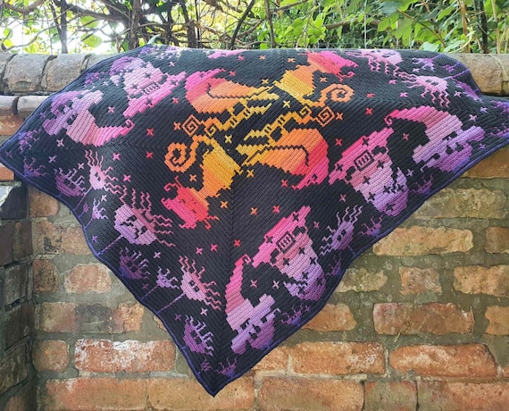Halloweenies Throw, Interlocking Filet and Overlay Mosaic crochet Pattern. DIGITAL PATTERN ONLY!