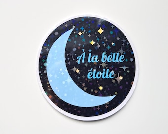Celestial Glitter Moon Sticker | Waterproof Decal for Laptop, Water Bottle, Phone Case