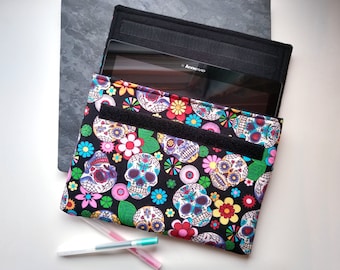 Sugar Skulls Tablet/Book Sleeve | Tablet Pouch | Padded E-Reader Case | Side opening