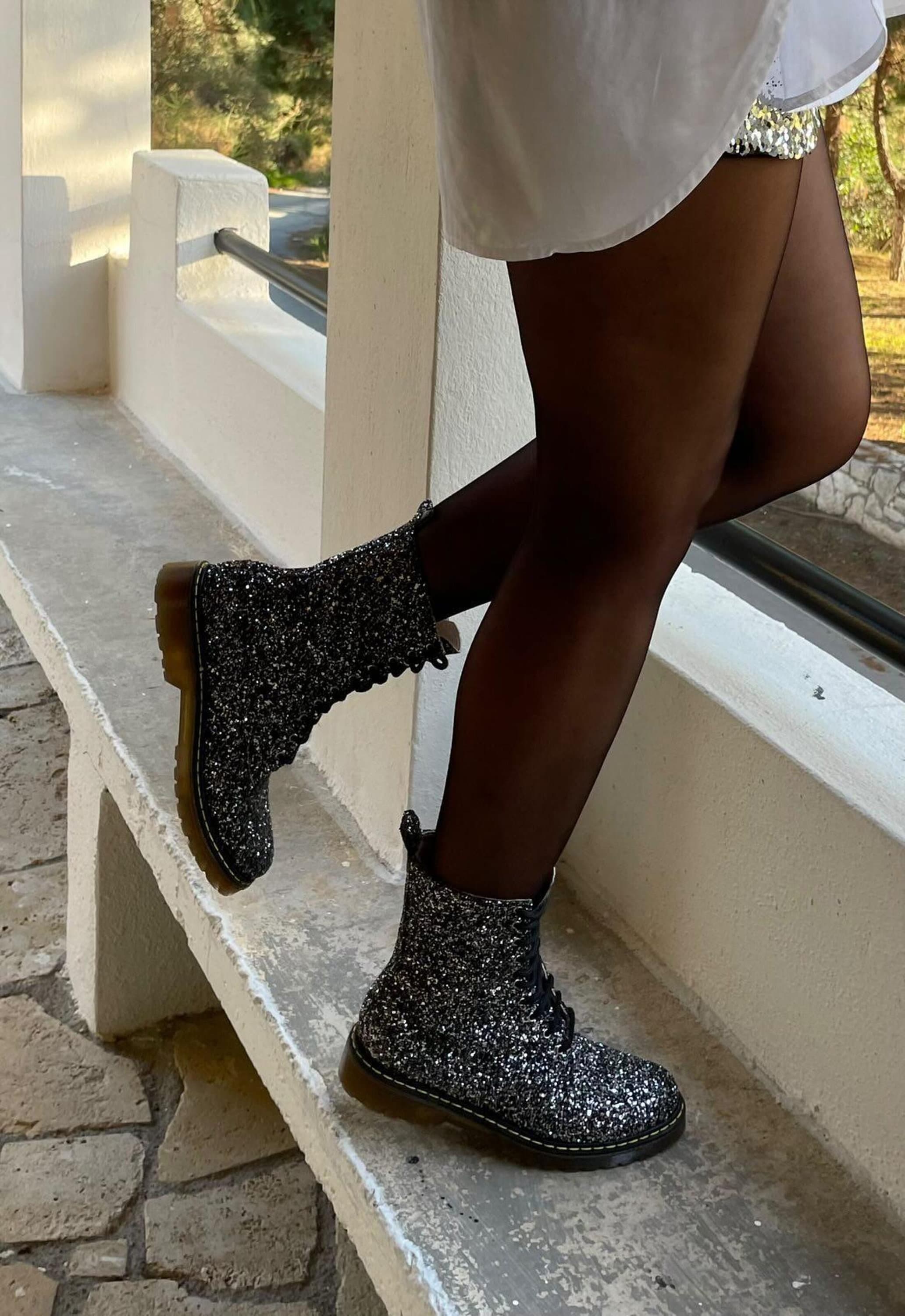 women's glitter combat boots