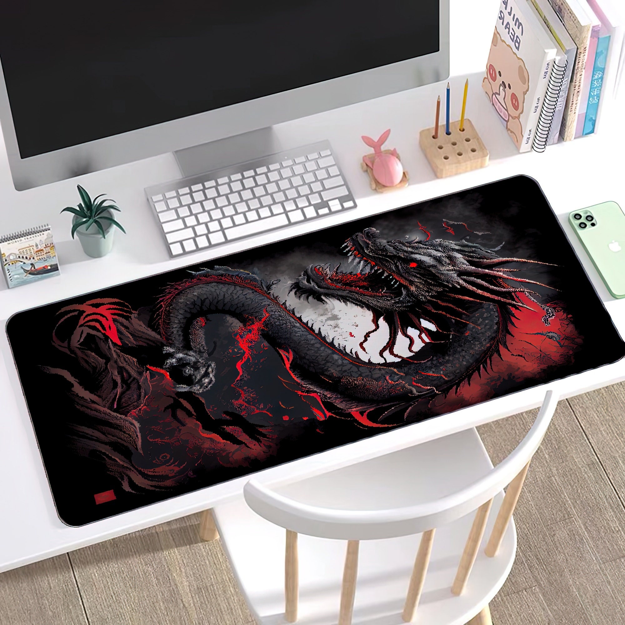 Dragon Gaming Mouse Pad, Majestic Chinese Dragon XXL Pad, Gaming Desk
