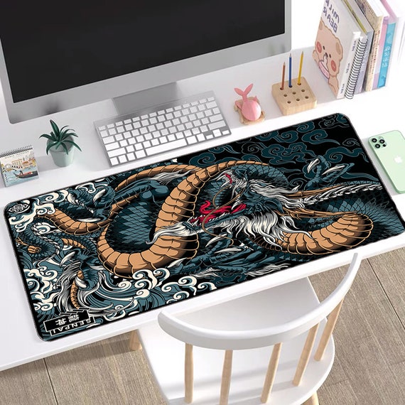Chinese Dragon Large Gaming Mouse Pad, Chinese Dragon XXL Mouse Pad,  Oriental Fantasy Gaming Mouse Pad, Dragon Mouse Mat Room Decor
