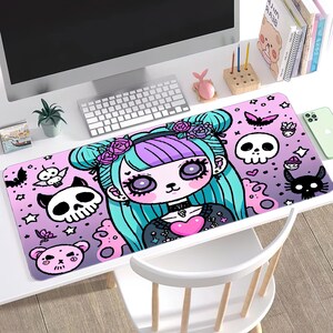 Pastel Goth Mousepad, Large Mouse Mat Darkwave, Mouse Pad For Her, Spooky Gift Desk Mat, Cute Unique Desk Mat, Pink Kawaii Desk Mat
