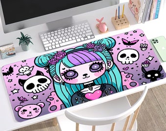 Pastel Goth Large Mousepad, Kawaii Spooky Desk Mat