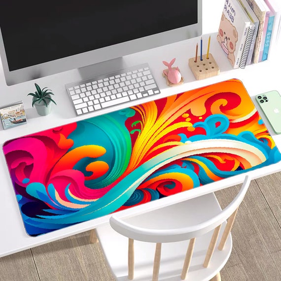 Office Gaming Mat XL Gaming Mouse Pad - Abstract Gold Line Art Desk Mat ...