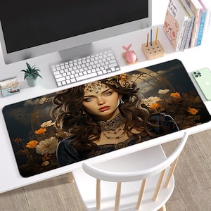 Mystical Fantasy Woman Mouse Pad | Tarot Desk Mat | Tarot Portrait Large Mousepad | Magical Autumn Theme Gaming Pad | Enchanted Desk Decor
