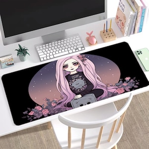 Pastel Goth Desk Mat, Cute Pink Mousepad, Kawaii gamer gear, Kawaii Mousepad Large Size, XL Anime Deskmat, Purple Gothic mouse pad