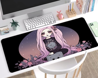 Pastel Goth Anime Schreibtischmatte, Kawaii Gamer Mousepad