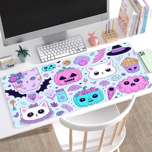 Pastel Goth Mousepad, Large Mouse Mat Darkwave, Mouse Pad For Her, Spooky Gift Desk Mat, Cute Unique Desk Mat, Pink Kawaii Desk Mat