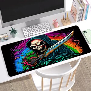 Grim reaper mouse pad, Cute Reaper Desk Mat, Adorable Skeleton Mousepad, Kawaii Dark Angel Deskmat, Charming Death Desk Mat, Goth gift