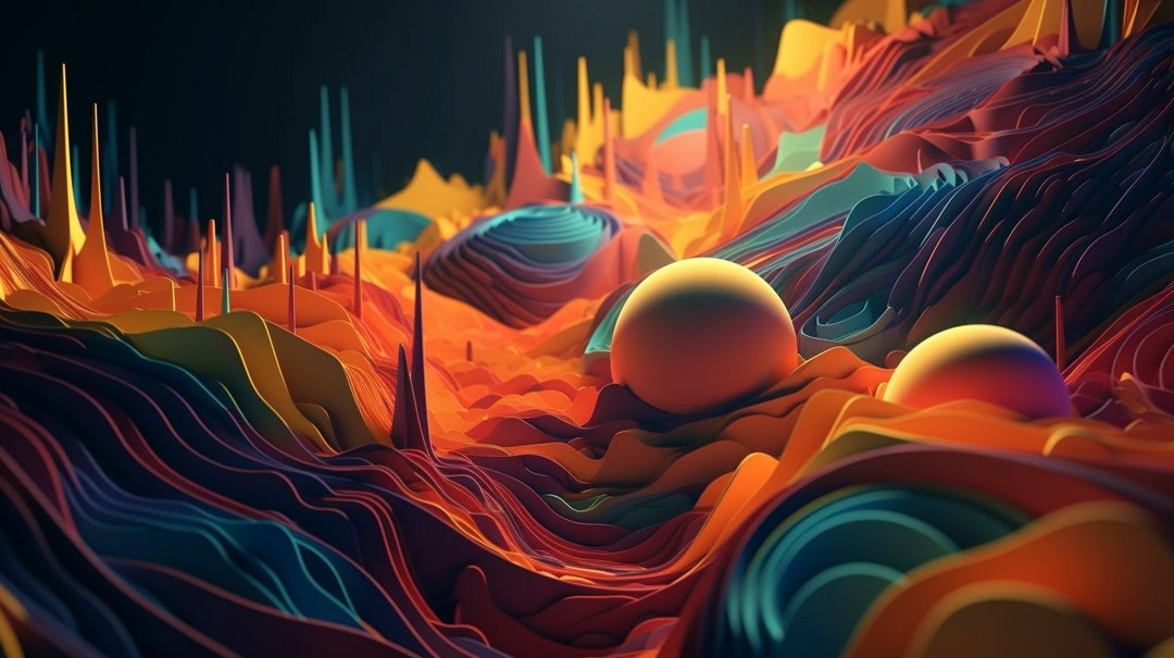 Dreamy 3D Abstract Printable Wallpaper Artistic Swirls, Colorful Waves