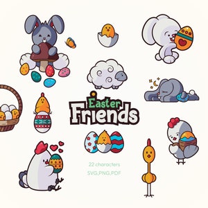 Easter Animals clipart, SVG/PNG/PDF, vector illustrations, cute animals