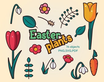 Easter plants, digital clipart, SVG/PNG/PDF, vector illustrations