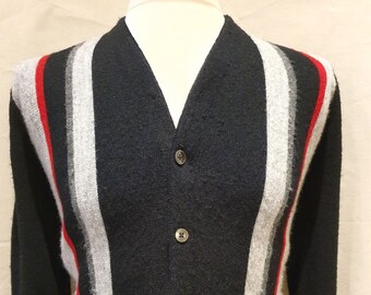 Vintage 1960s Black w/Red & Grey Stripes Cardigan