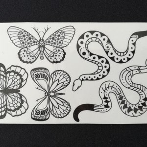 Sheet of temporary tattoos Butterflies and Snakes