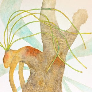 Drzewo - Oryginalny rysunek akwarelowy, ilustracja poetycka, podpisana przez artystę
