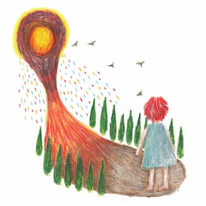 Way To The Sun - Stampa Giclée originale, illustrazione poetica, firmata dall'artista