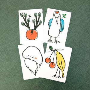 4 disegni di impronte di mani originali in linoleografia in formato A6 - Scegli il disegno o il set di tre o quattro - Disegni semplici, poetici e umoristici