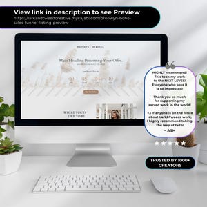 May include: A computer monitor displays a website design with the text "BRONWYN MCKENNA" and "Main Headline Presenting Your Offer." A countdown timer is visible. A customer testimonial is on the right. A keyboard and mouse are in the foreground.