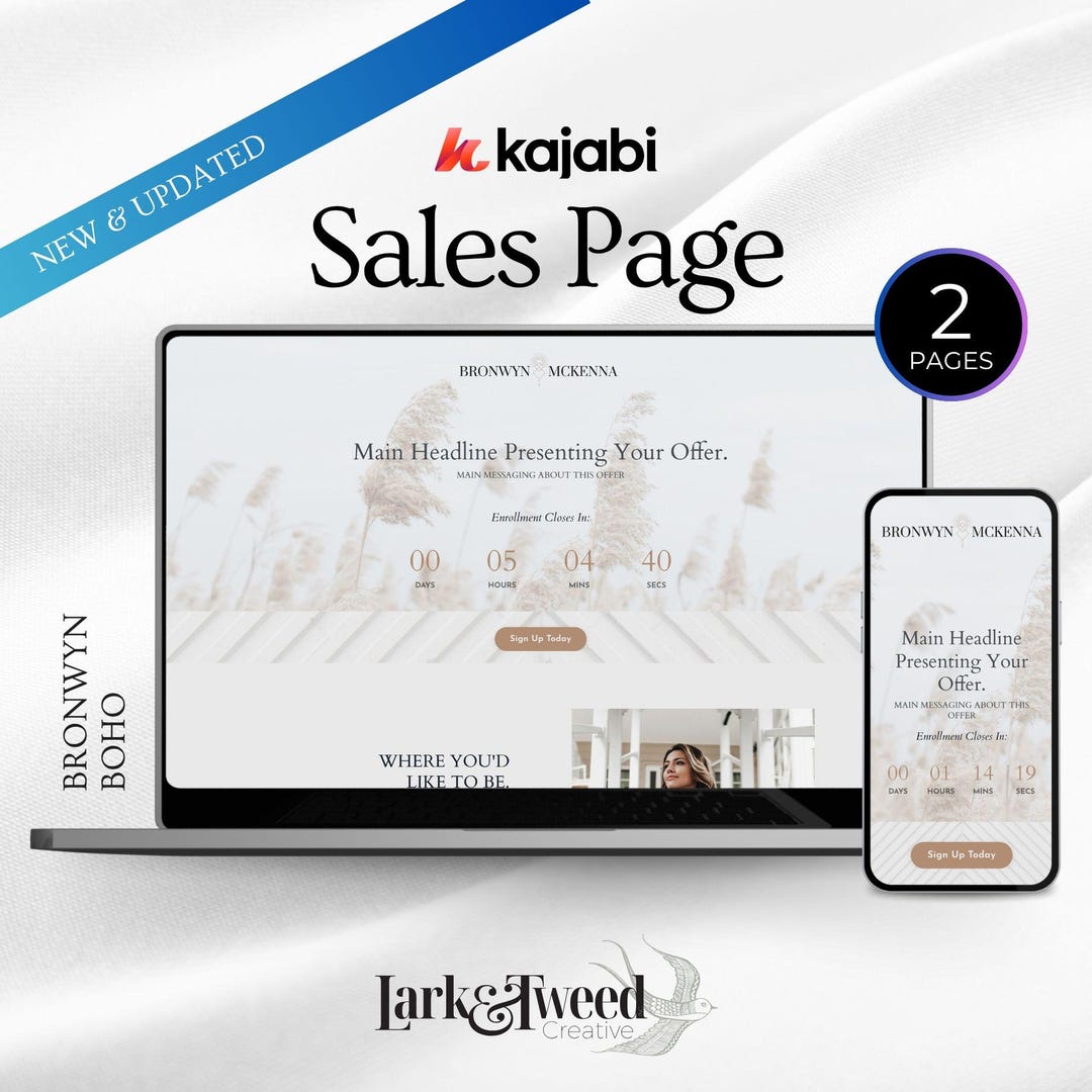 Kajabi Landing Page Template, Long Form Sales Page BOHO Minimalist