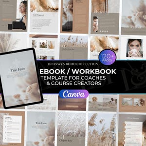 Ebook Template Editable in Canva: BOHO Ebook Workbook Journaling Morning Routine Coaching (120+ Pages)