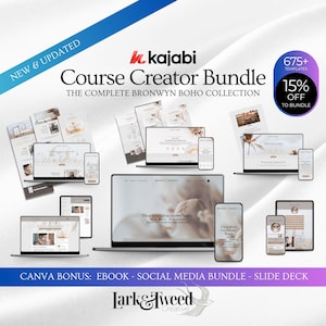 KAJABI Course Creator Bundle, Website, Podcast, Webinar & Sales Funnel, Course Themes, Social Media, Ebook Workbook, Slide Deck Templates