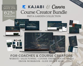 KAJABI Spiritual Coach Templates & Course Creator Bundle: Website Template, Sales Funnel, Course Themes, Social Media, Ebook Canva Template