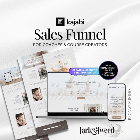 Kajabi Program Sales Funnel, Boho Templates for Coaches and Course Creators (Includes 6 Pages)