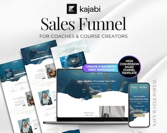 Kajabi Membership Sales Funnel, Ocean Inspired Templates for Course Creators (Includes 6 Pages)
