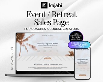 May include: A laptop and smartphone showcase a website design for an event or retreat sales page. The design includes a palm tree graphic, the text "Embody Empower Retreat," and the phrase "Where Dream, Purpose, & Empowerment Meet."