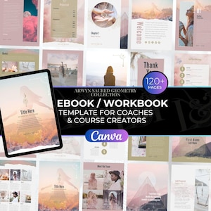 Mall för Canva-arbetsbok för e-böcker: Coachning, dagbok, morgonrutin med rosa och guldtema (120+ sidor)