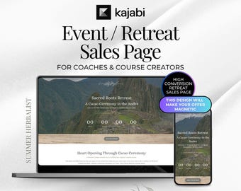 Kajabi Retreat Template, Herbalist Event Sales Page for Wellness Brands (2 Pages)