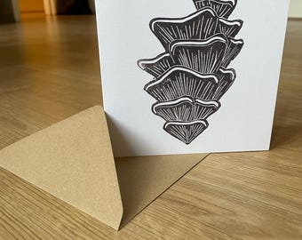 Shrooms greeting card, blank inside, based on original linoprint artwork, mushrooms