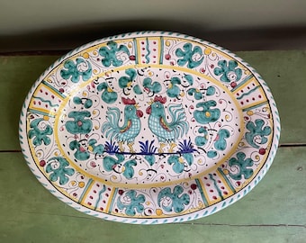 Sbigoli Terrecotte Firenze A Mano Green Roosters Oval tallrik 12" x 9"