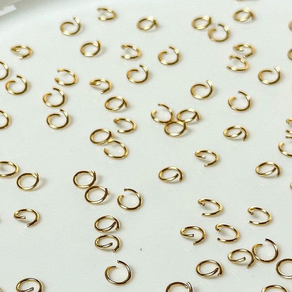 Anneaux ouverts en acier inoxydable chirurgical plaqué or 18 carats 200 pcs/sac Anti-ternissement | Apprêts pour boucles d'oreilles sans nickel