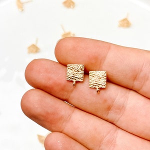 18K Real Gold Plated Textured Square Stud Posts with 316 Surgical Stainless Steel Posts Earring Findings Hypoallergenic DIY Earrings image 1