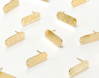 10pcs 18K oro real chapado latón texturizado postes ovalados con 316 postes de acero inoxidable quirúrgico / hallazgos de pendientes / bricolaje hipoalergénico