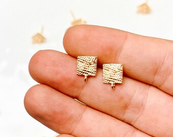 18K Real Gold Plated Textured Square Stud Posts with 316 Surgical Stainless Steel Posts | Earring Findings | Hypoallergenic DIY Earrings