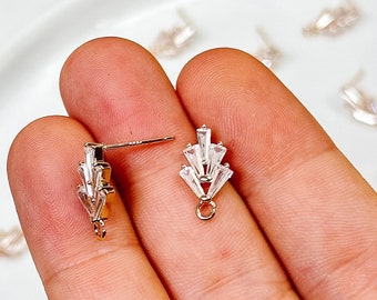 10 Stück 18K Echtvergoldete Zirkon Blatt mit S925 Sterling Silber Beiträge | Ohrring Zubehör | Hypoallergen DIY Ohrringe