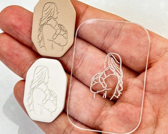 Mom Holding Baby 2 Acrylic Texture Tile | Acrylic Embossing Stamp | Polymer Clay Debossing Tool | Clay Earrings Making Tool