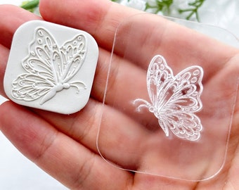 Butterfly Acrylic Texture Tile | Acrylic Embossing Stamp | Polymer Clay Debossing Tool | Clay Earrings Making Tool